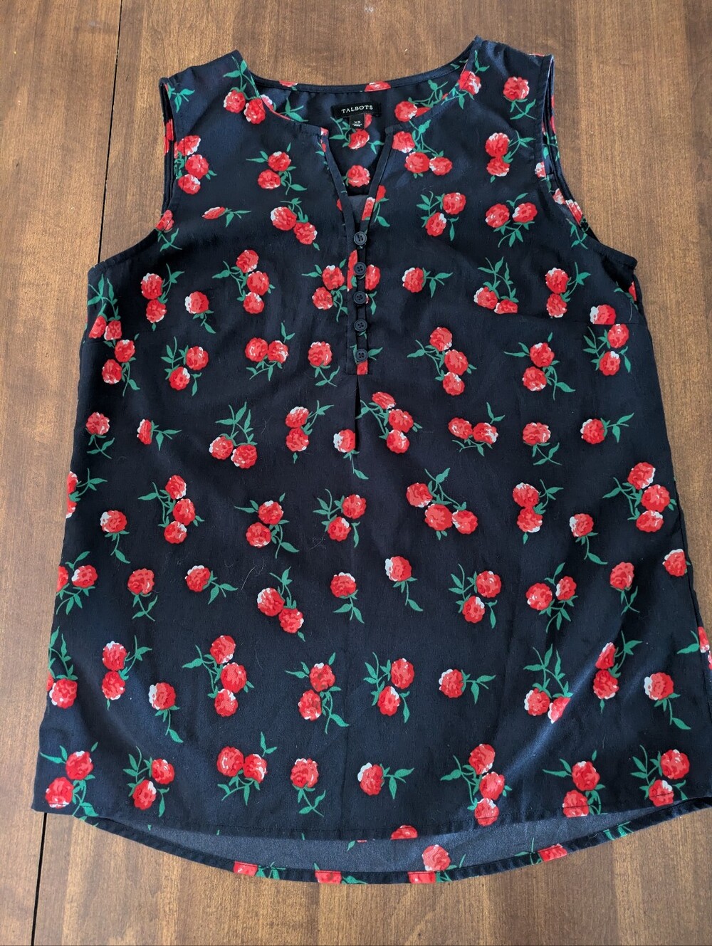 Talbots XS Navy Sleeveless With Raspberry Print